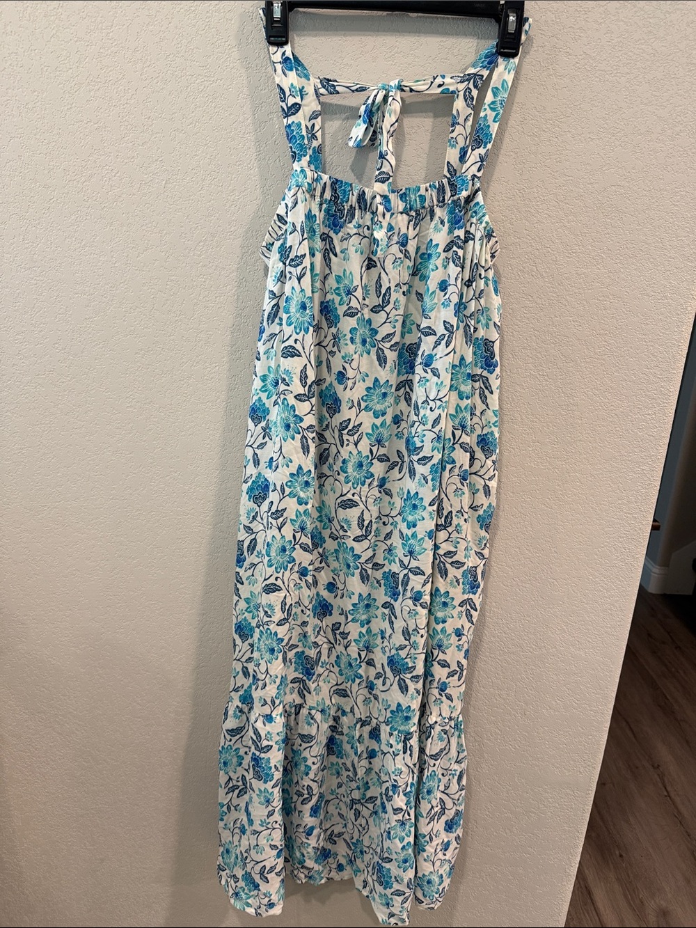 Old Navy White Dress with Blue and Teal Floral Print